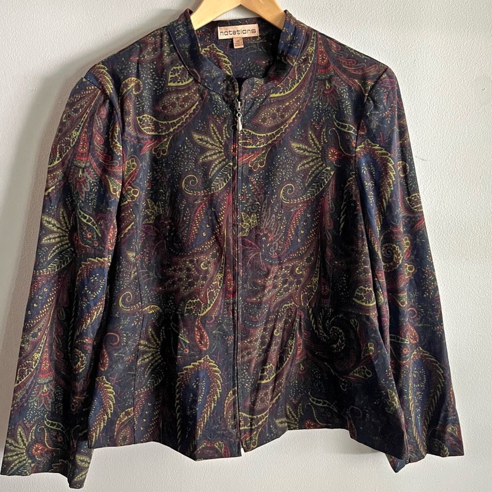 Vintage Paisley Jacket Notations XL Tapestry Zip Peplum Dark Academia